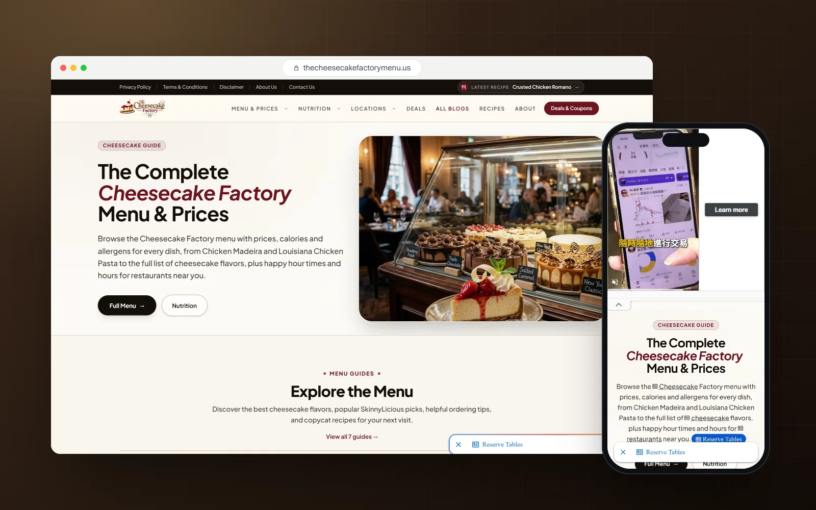 Cheesecake Factory Menu Guide, content site by GrowAndRank