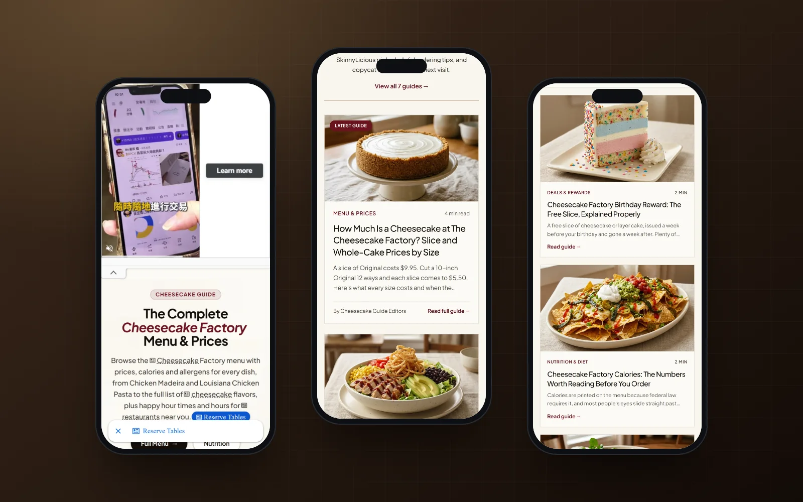 Cheesecake Factory Menu Guide on mobile