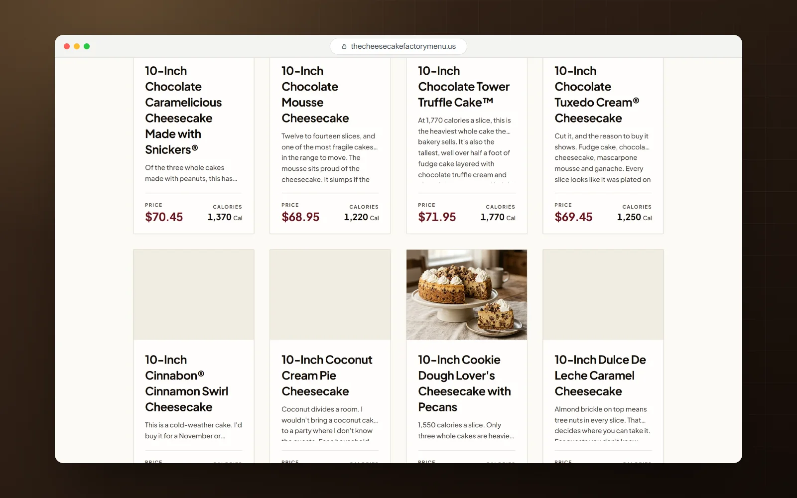 Cheesecake Factory Menu Guide, desktop screen 3