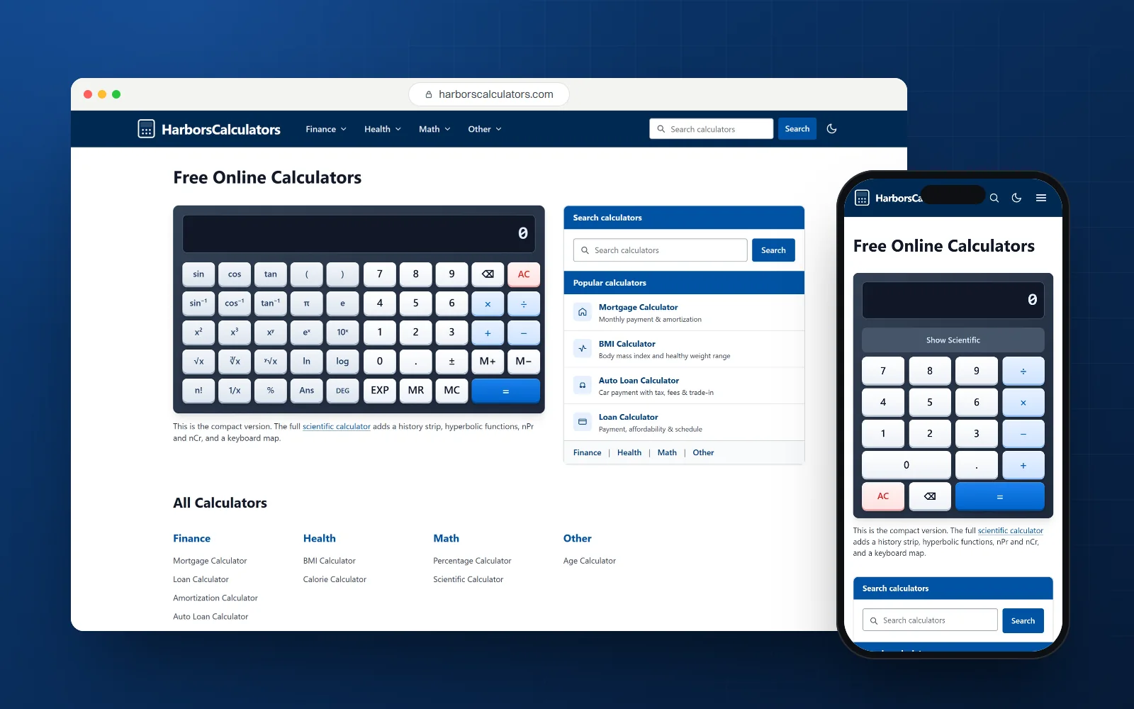 HarborsCalculators on desktop and phone