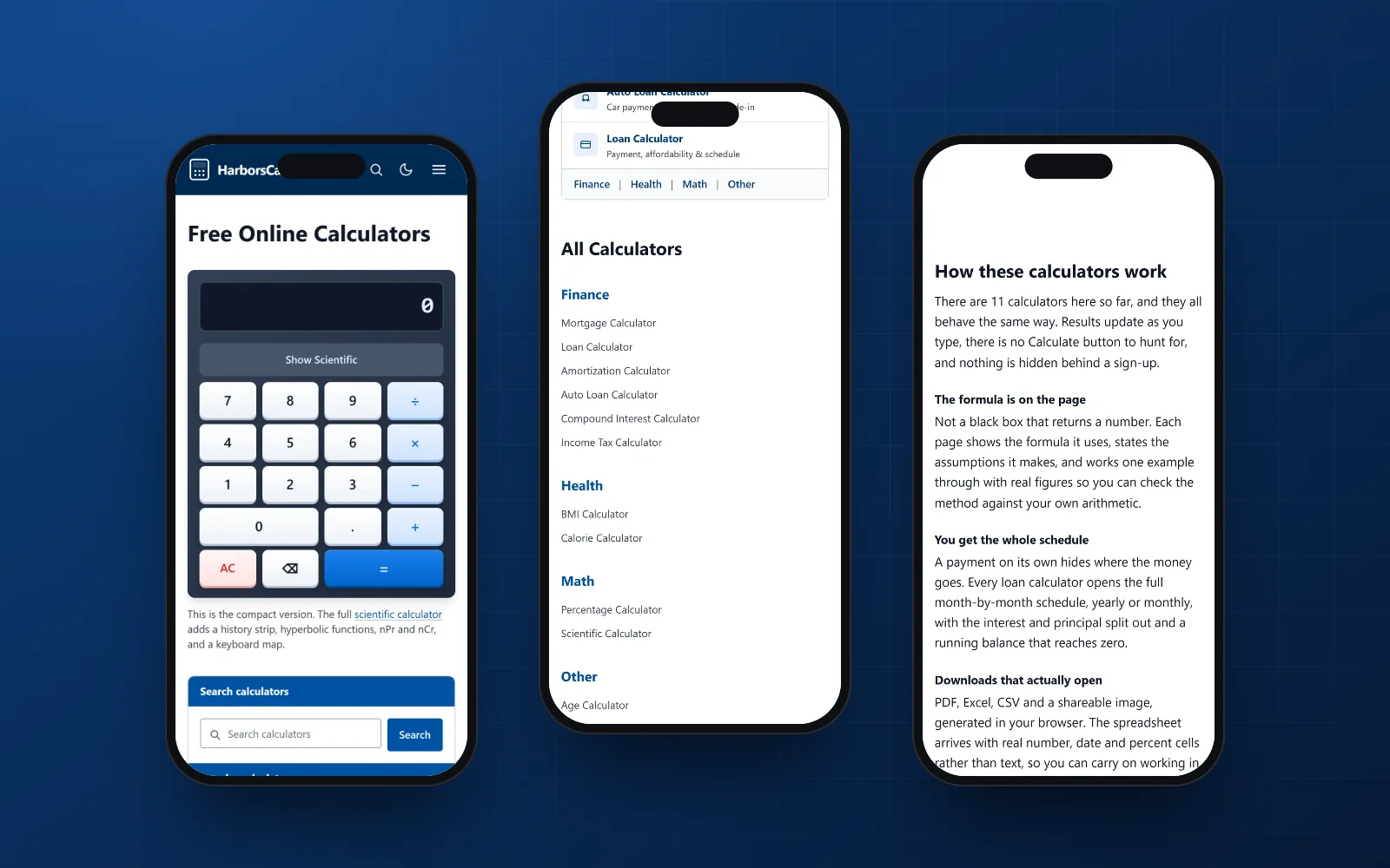 HarborsCalculators on mobile