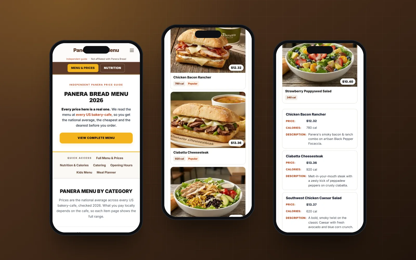 Panera Bread Menu Guide on mobile