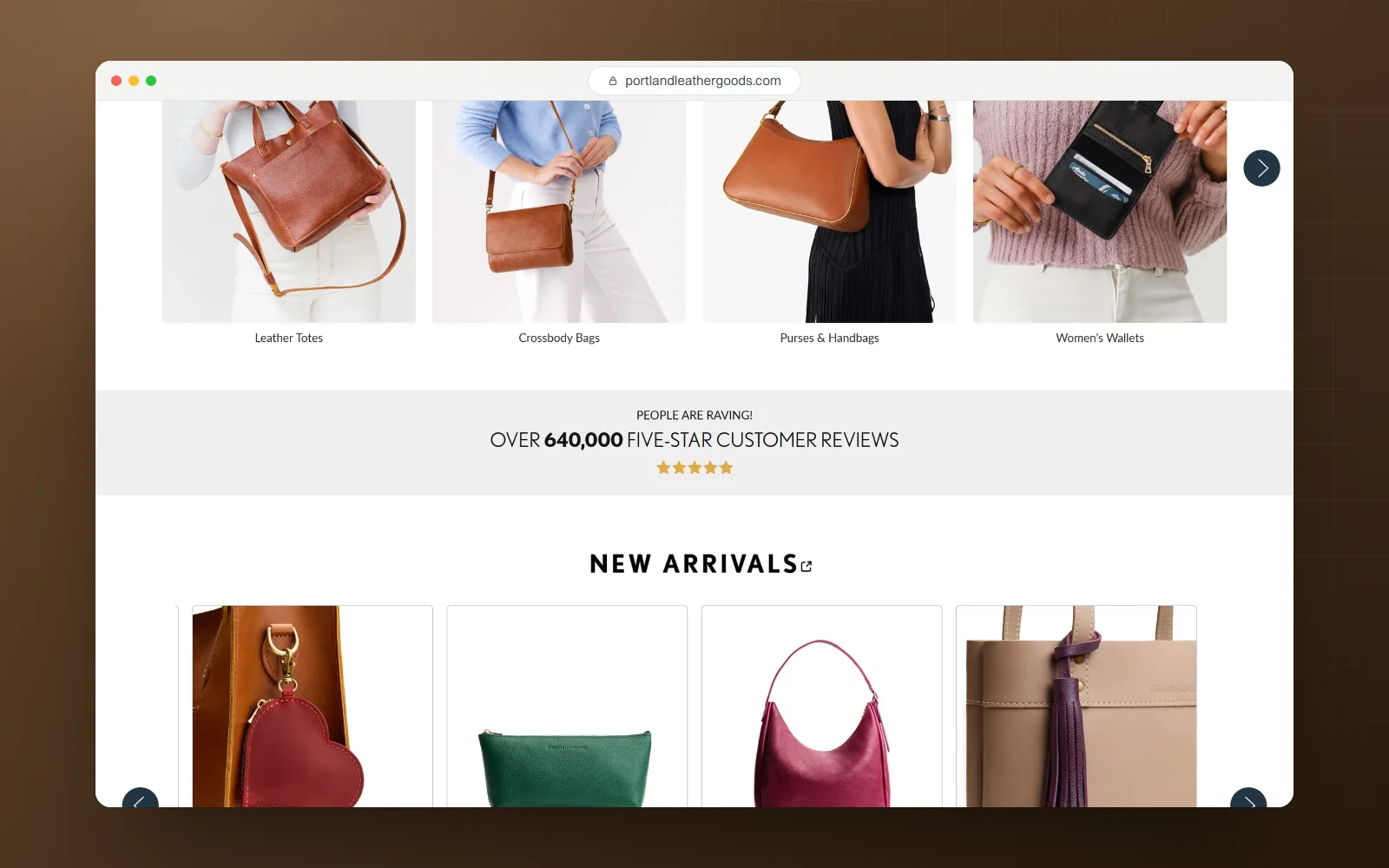 Portland Leather Goods, desktop screen 1