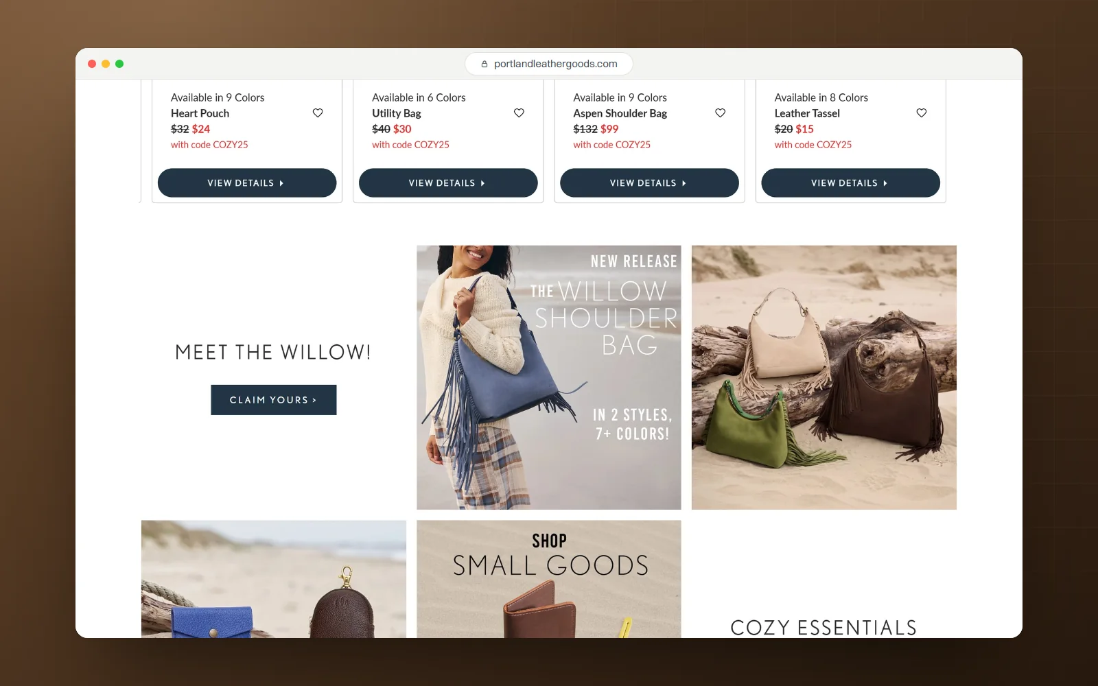 Portland Leather Goods, desktop screen 2