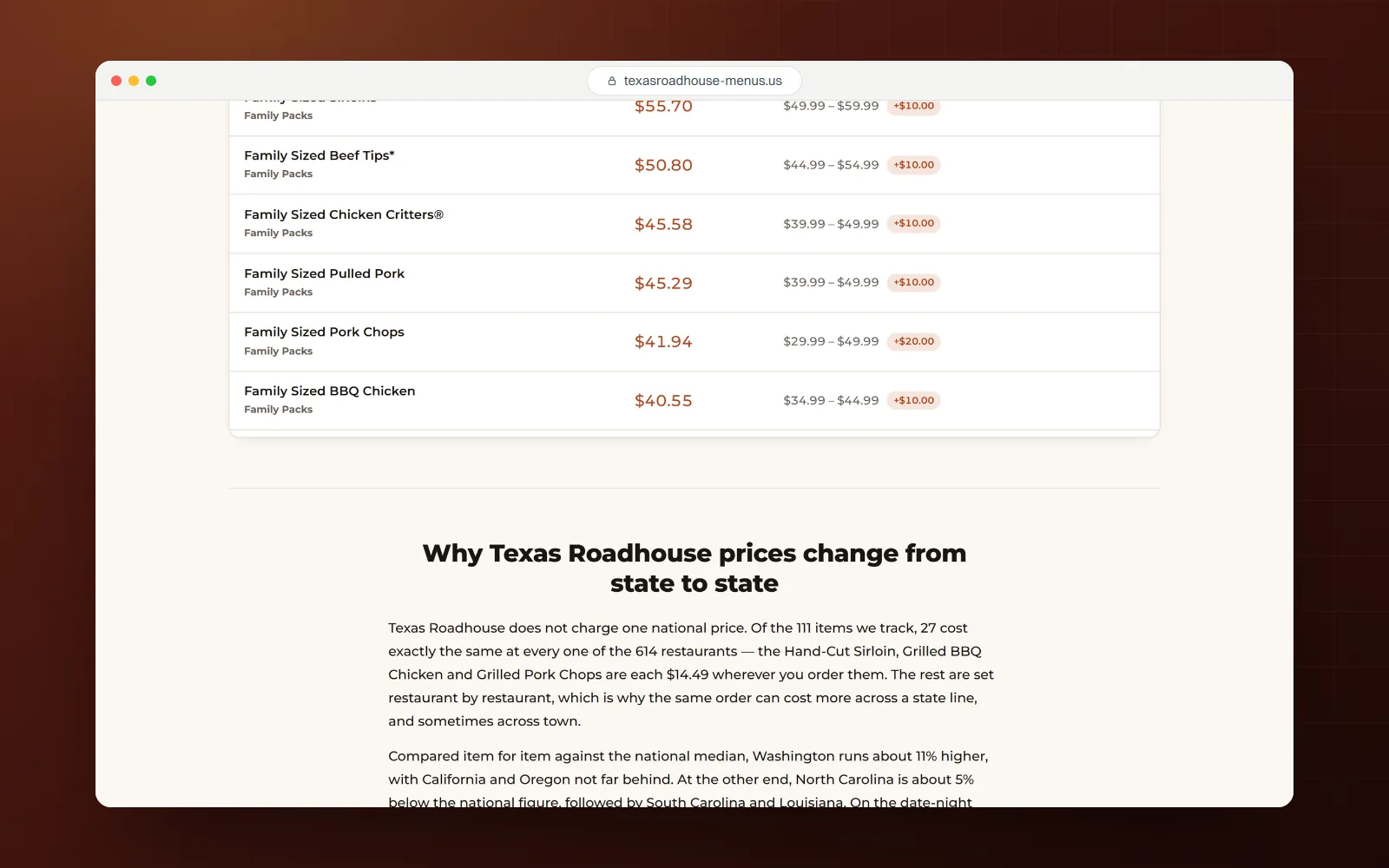 Texas Roadhouse Menu Prices, desktop screen 3